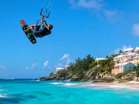 Freestyle kitesurfer in the air