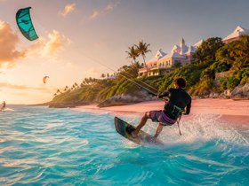 Kitesurfer at golden hour
